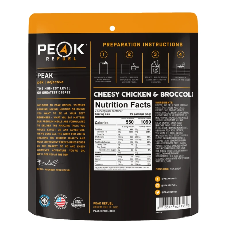 Peak Refuel Cheesy Chicken & Broccoli Freeze Dried Meal - 2 Serving 3 Peak Refuel Cheesy Chicken & Broccoli Freeze Dried Meal - 2 Serving - Image 3